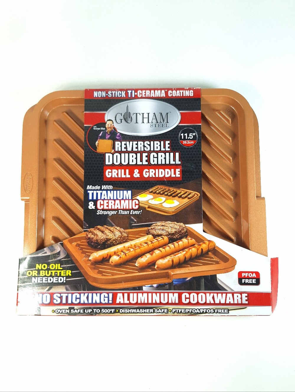 Gotham Steel Diamond Reversible Nonstick Double Grill Griddle Pan Ceramic NWT